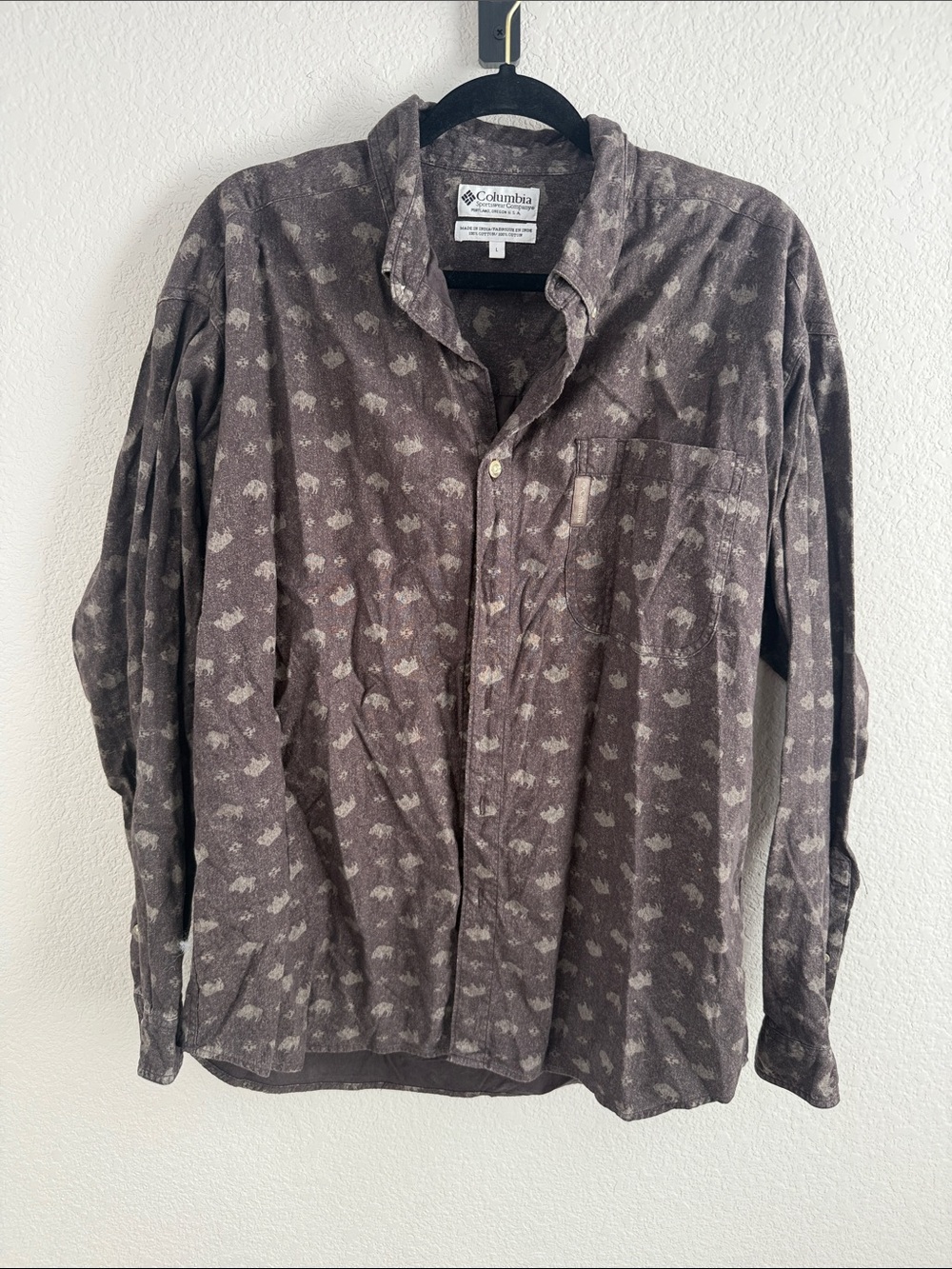 Columbia Men's Brown Buffalo Long-Sleeve Button-Down Shirt - Size L